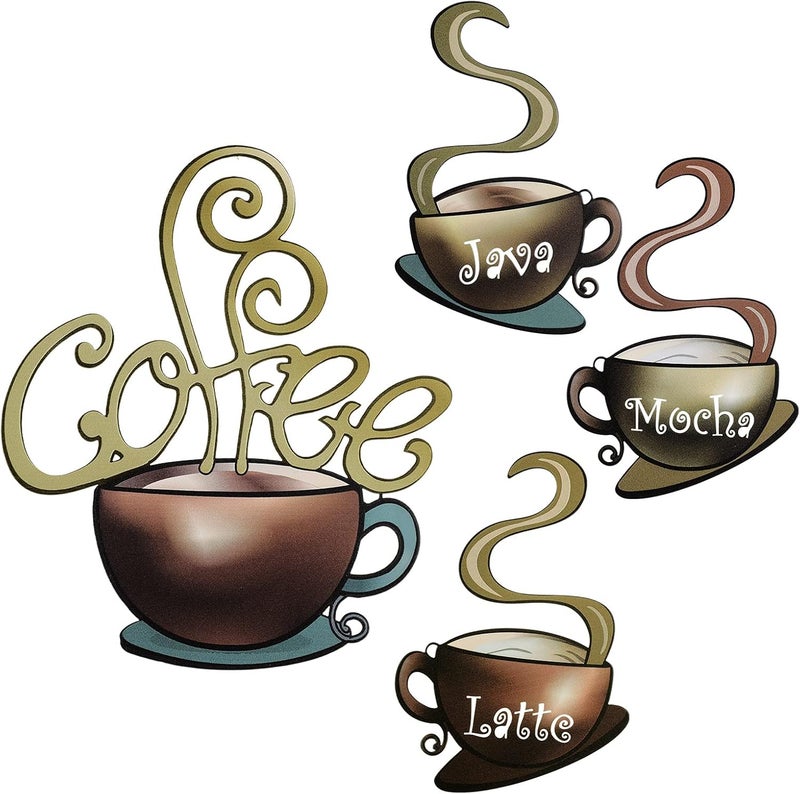 Hotop 4 Pieces Metal Coffee Cup Wall Decor Coffee Bar Decor Cafe Themed Wall Art Decoration Vintage Cup Signs for Kitchen Decorations Shop Restaurant Lounge Decorations(Brown) - Image 1